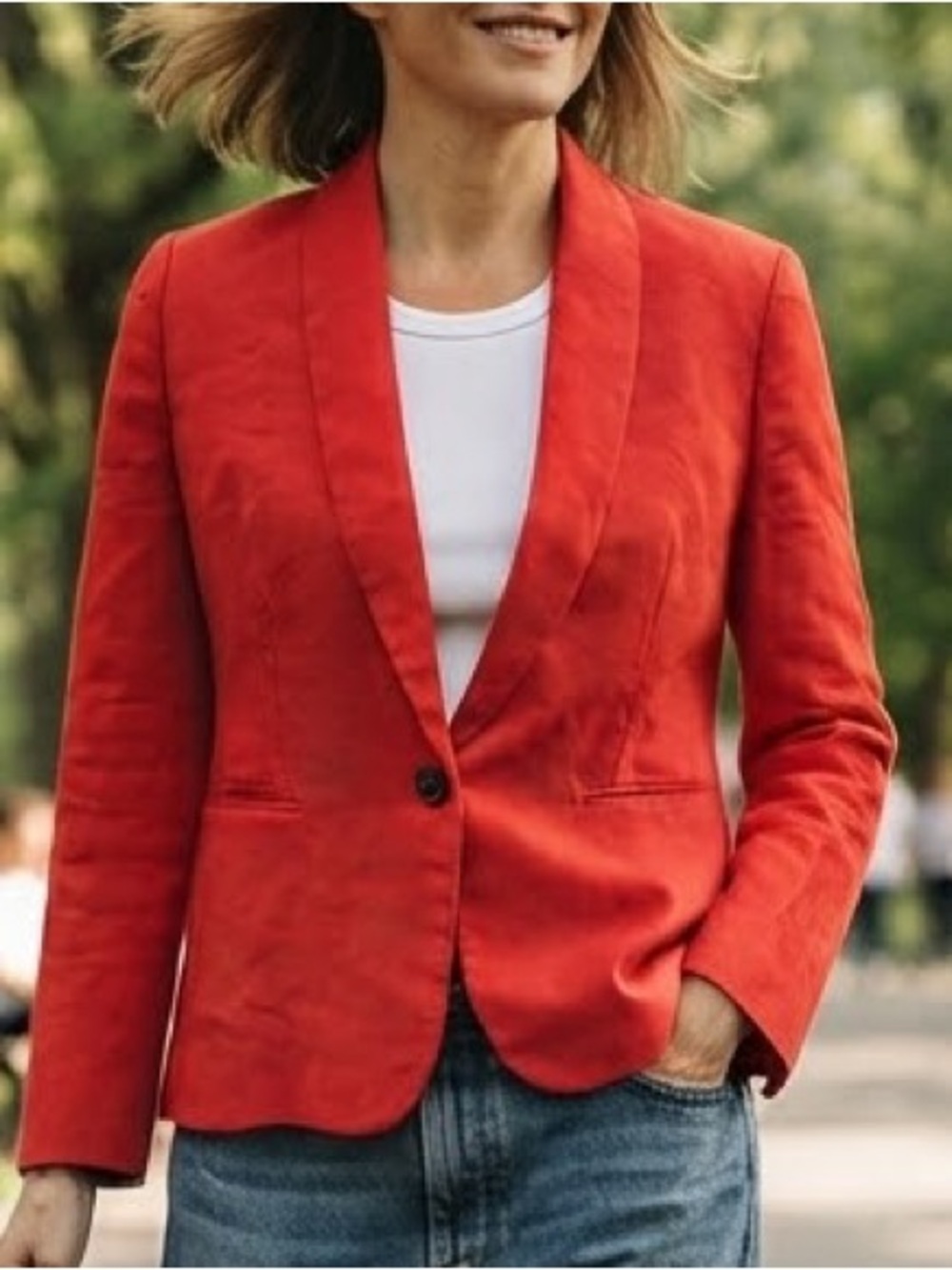 J.Crew Parke Blazer Tomato Red Linen Blend Shawl Collar Petite 6P Classic Basic